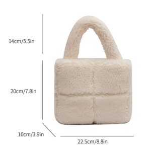 Plush Check Tote Bag for Women Puffer Handbags Puffy Purse Soft Padded Checkered Quilted Shoulder Bags Handbag