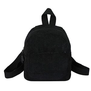 azuraokey women mini backpack corduroy girls bookbags retro travel rucksack (black)