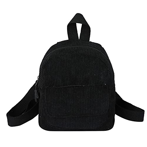 AZURAOKEY Women Mini Backpack Corduroy Girls Bookbags Retro Travel Rucksack (Black)