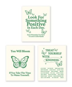 litiu inspirational quotes butterfly look for something positive in each day retro green trendy wall art poster prints decor, 8”x10”set of 3, preppy artwork girls gifts for women, decorations for girls room