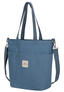 iswee canvas tote bag cross-body handbags women shoulder bag casual top handle bag (blue)