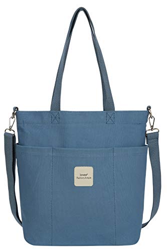 Iswee Canvas Tote Bag Cross-body Handbags Women Shoulder Bag Casual Top Handle Bag (Blue)