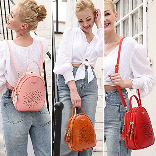 APHISON Fashion Mini Backpack Purse for Women Teen Girls Cute Small Backpacks PU Leather Crossbody Shoulder Bags Handbags Multifunctional and Large-Capacity Daypack Purse L-RED