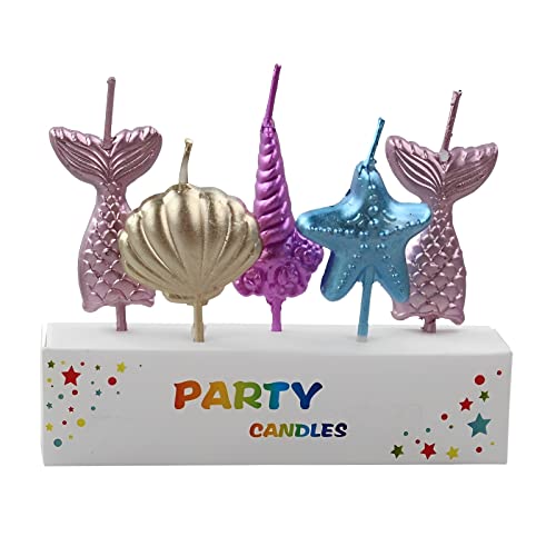 CheeseandU 5Pcs Glitter Mermaid Tail Candles Celebration Cake Topper Decoration Sea Bday Party Candles for Birthday Parties, Wedding Decorations, Party Candles, Celebrations