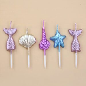 CheeseandU 5Pcs Glitter Mermaid Tail Candles Celebration Cake Topper Decoration Sea Bday Party Candles for Birthday Parties, Wedding Decorations, Party Candles, Celebrations