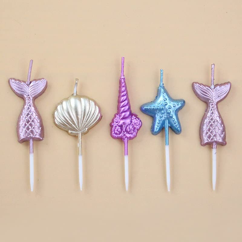 CheeseandU 5Pcs Glitter Mermaid Tail Candles Celebration Cake Topper Decoration Sea Bday Party Candles for Birthday Parties, Wedding Decorations, Party Candles, Celebrations