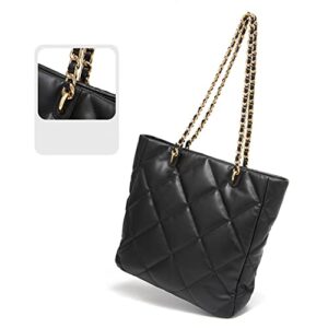 Nacolulu Quilted Handbag,Wallet Bag Shoulder Bag Top Handle Satchel Purse,Lightweight Quilted Tote Purse (Black)