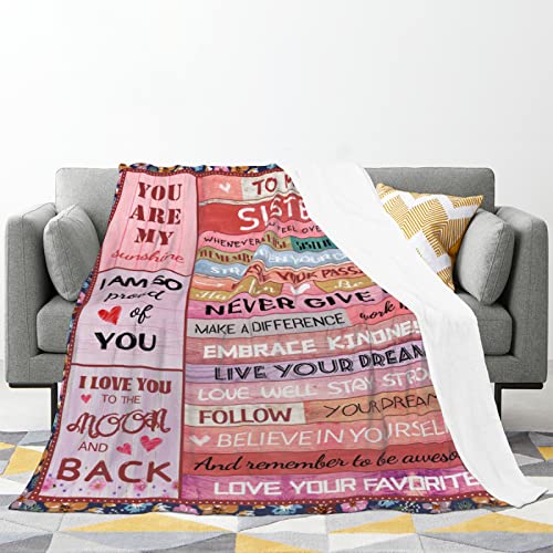 to My Sister Blankets Sister Gift Birthday Gifts for Sister Soft Cozy Flannel Throw Blanket for Bed Couch Sofa 60"x50"