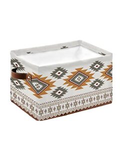 southwest geometry cube storage organizer bins with handles,15x11x9.5 inch collapsible canvas cloth fabric storage basket,rustic boho native american tribal books kids’ toys bin boxes for shelves