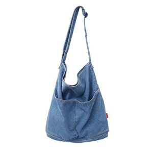 jqwygb denim purses and handbags for women – unique jean hobo tote bag aesthetic casual canvas denim shoulder crossbody messenger bag (light blue)