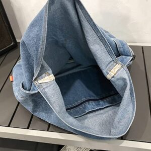 JQWYGB Denim Purses and Handbags for Women - Unique Jean Hobo Tote Bag Aesthetic Casual Canvas Denim Shoulder Crossbody Messenger Bag (Light Blue)