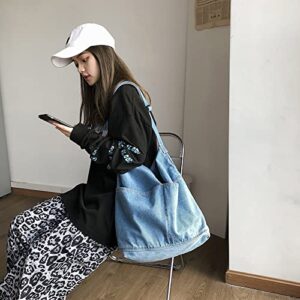 JQWYGB Denim Purses and Handbags for Women - Unique Jean Hobo Tote Bag Aesthetic Casual Canvas Denim Shoulder Crossbody Messenger Bag (Light Blue)