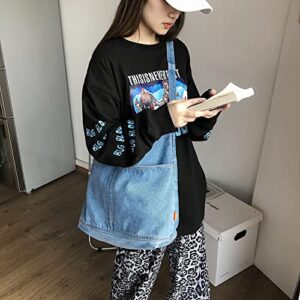 JQWYGB Denim Purses and Handbags for Women - Unique Jean Hobo Tote Bag Aesthetic Casual Canvas Denim Shoulder Crossbody Messenger Bag (Light Blue)