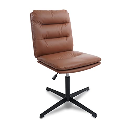 KLASIKA Ergonomic Office Chair for Heavy People, Desk Chairs No with Wheels and Arms, Faux Leather Computer Chair for Home Bedroom Office, Brown