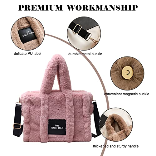 Zawasstu The Tote Bags for Women, Fluffy Tote Bags Top-Handle Crossbody Handbag Trendy Plush Tote Bag for Travel Work