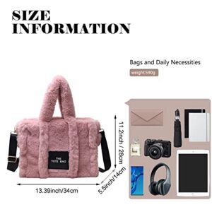 Zawasstu The Tote Bags for Women, Fluffy Tote Bags Top-Handle Crossbody Handbag Trendy Plush Tote Bag for Travel Work