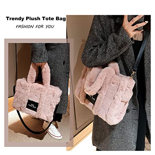 Zawasstu The Tote Bags for Women, Fluffy Tote Bags Top-Handle Crossbody Handbag Trendy Plush Tote Bag for Travel Work