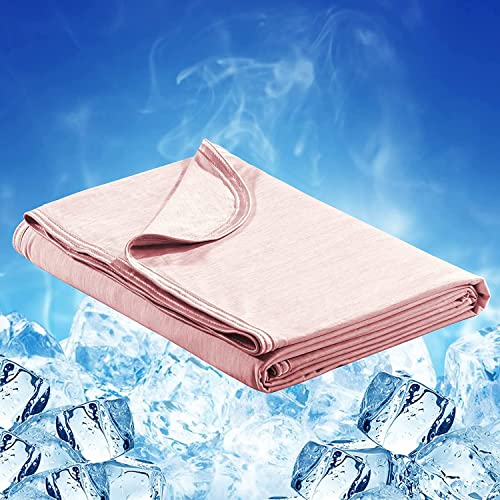 Cooling Weighted Blanket 59 X 79in Queen Sized Blanket, Japanese Q-Max 0.4 Technology Mica Nylon with Cooling Fibers Material Blanket for Adults, Children, Babies. Keep Cooling in Summer Night-Pink