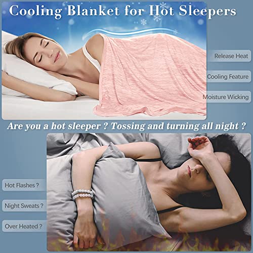 Cooling Weighted Blanket 59 X 79in Queen Sized Blanket, Japanese Q-Max 0.4 Technology Mica Nylon with Cooling Fibers Material Blanket for Adults, Children, Babies. Keep Cooling in Summer Night-Pink