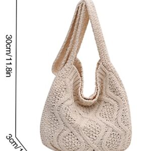 Women's Crochet Tote Bag Knitted Shoulder Crossbody Handbags Aesthetic Shopping Bag Cute Purses Crocheted Hobo Bag(White)