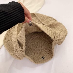 Women's Crochet Tote Bag Knitted Shoulder Crossbody Handbags Aesthetic Shopping Bag Cute Purses Crocheted Hobo Bag(White)