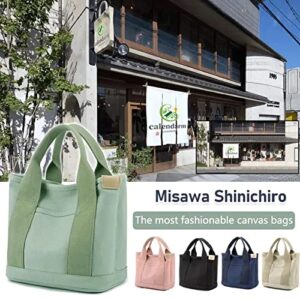 Misawa Shinichiro Bag, Calendarm Japanese Handmade Large Capacity Multi-pocket Handbag, Women's Tote Crossbody Canvas Bags (Green)