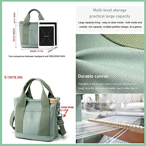 Misawa Shinichiro Bag, Calendarm Japanese Handmade Large Capacity Multi-pocket Handbag, Women's Tote Crossbody Canvas Bags (Green)