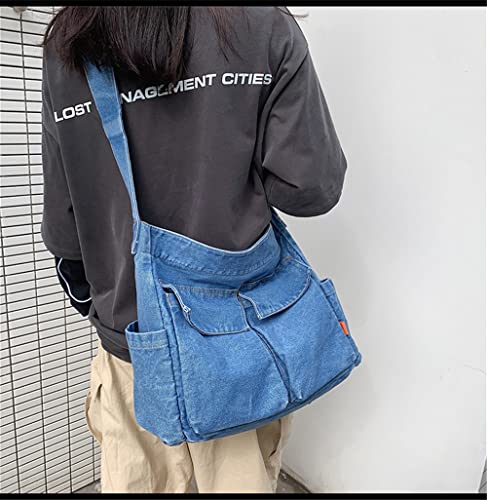 Denim Shoulder Bag Travel Tote for Women Hobo Tote Bag Casual Canvas Bag Retro Crossbody Bag Large Capacity Purse (Blue-A)