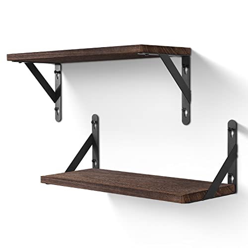 Uten Floating Shelves,Wood Wall Mounted Shelf Set of 2, Multifunctional Wall Storage Shelves for Living Room, Bathroom, Kitchen, or Bedroom,Dark Brown