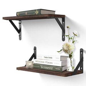 Uten Floating Shelves,Wood Wall Mounted Shelf Set of 2, Multifunctional Wall Storage Shelves for Living Room, Bathroom, Kitchen, or Bedroom,Dark Brown