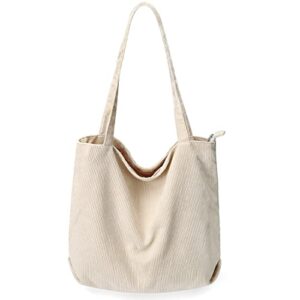 EIMMBD Corduroy Tote Bag for Women - Crossbody Bag Casual Tote Handbag Shoulder Boho Bag Large Tote Bag with Pockets for School Office Shopping Travel Work (Beige)