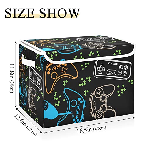 innewgogo Joysticks Video Game Storage Bins with Lids for Organizing Large Collapsible Storage Bins with Handles Oxford Cloth Storage Cube Box for Car