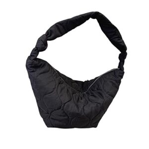 puffer tote bag quilted handbags puffy crossbody purse large luxury bags for women (black-cloth)