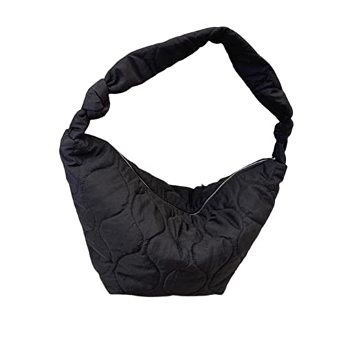 Puffer Tote Bag Quilted Handbags Puffy Crossbody Purse Large Luxury Bags for Women (Black-Cloth)