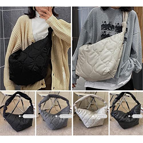 Puffer Tote Bag Quilted Handbags Puffy Crossbody Purse Large Luxury Bags for Women (Black-Cloth)