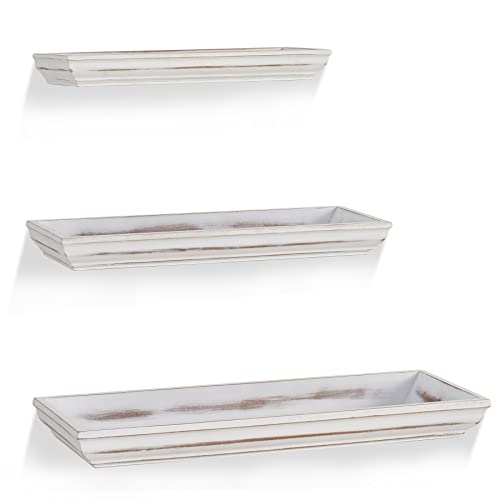 GYJZIFW Floating Shelves Wall Mounted Set of 3 ，Rrustic Wood Wall Shelves White for Bedroom, Bathroom, Living Room, Kitchen, Laundry Room Wall Decor