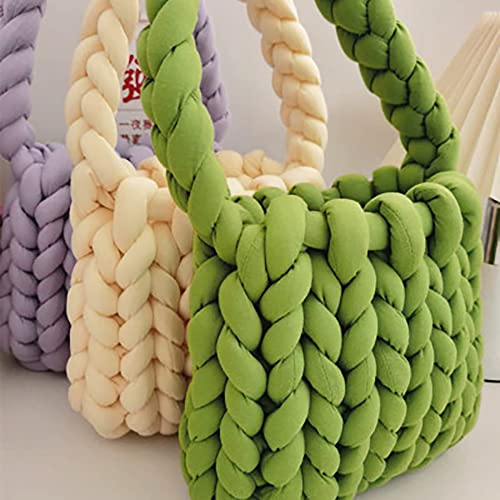 OXYPLAY Thick Bulky Giant Wool Handwoven Handbag,Chunky Yarn Knit Shoulder Bag,Casual Soft Shopper Purse,Braided Knot DIY Bucket Bag (Green)