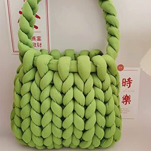 OXYPLAY Thick Bulky Giant Wool Handwoven Handbag,Chunky Yarn Knit Shoulder Bag,Casual Soft Shopper Purse,Braided Knot DIY Bucket Bag (Green)