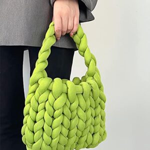 OXYPLAY Thick Bulky Giant Wool Handwoven Handbag,Chunky Yarn Knit Shoulder Bag,Casual Soft Shopper Purse,Braided Knot DIY Bucket Bag (Green)