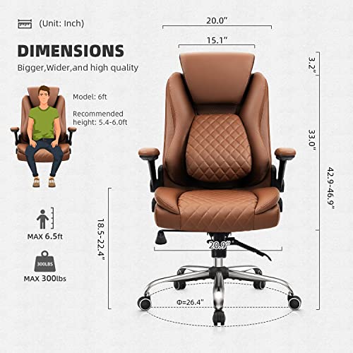 YAMASORO Ergonomic Desk Chair Executive Office Chairs Comfortable with Flip-up Armrests - Adjustable Headrest, Tilt and Lumbar Support -PU Leather Computer Chair, Red-Brown