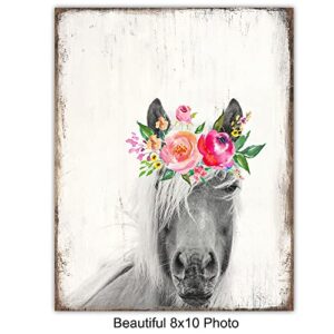 Horse Wall Art - Horses Wall Art & Decor - Barn Farmhouse Living room Home Decor - Teens Bedroom Girls Room Poster Set - Gift for Equestrian Woman - Country Western Shabby chic Boho-chic decoration