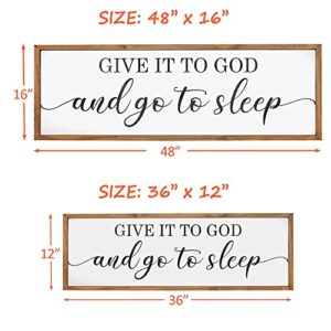 Framed Give it to God and Go to Sleep Signs 36”x12” Above Bed Wall Decors Wall Art for Bedroom Wood Signs (36X12 inch, Brown)