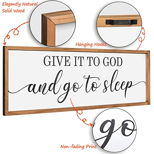 Framed Give it to God and Go to Sleep Signs 36”x12” Above Bed Wall Decors Wall Art for Bedroom Wood Signs (36X12 inch, Brown)