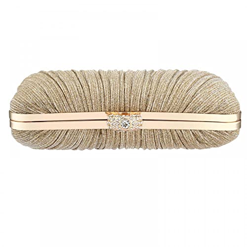 Clutch Purse for Women Pleated Glitter Evening Clutch Purses with Rhinestone Evening Bag for Bridal Wedding Party (Gold)