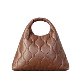 hacodan puffer tote bag fashion quilted bag for women designer puffy purse handbags down padded (brown)