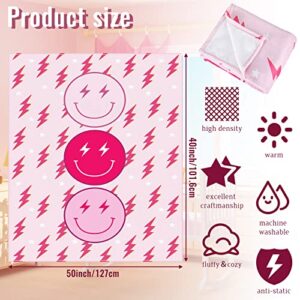 Preppy Blanket for Women Pink Aesthetic Room Decor Hot Pink Preppy Room Decor Aesthetic Smile Blanket Ultra Soft Throw Blankets Flannel Blanket for Bedding Sofa Girls Bedroom (50 x 40 Inch)