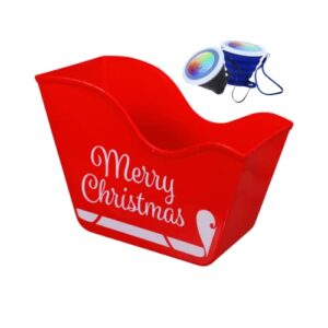 Ja'cor Red Santa Sleigh Shaped Basket Bins Plastic Buckets for Organization Classroom Shelves Storage Containers Gifts Gift Baskets Craft Decor Merry Christmas Decorations with 1-Collapsible Cup