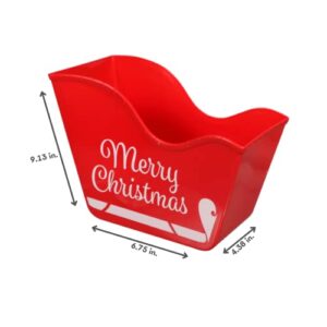 Ja'cor Red Santa Sleigh Shaped Basket Bins Plastic Buckets for Organization Classroom Shelves Storage Containers Gifts Gift Baskets Craft Decor Merry Christmas Decorations with 1-Collapsible Cup