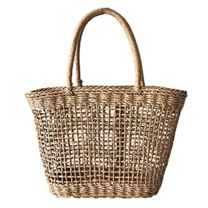 sherchpry bag for handbag women summer sea hand-woven travel basket straw beach vacation woven fashion tote bags hollow-out top-handle clutch rattan khaki
