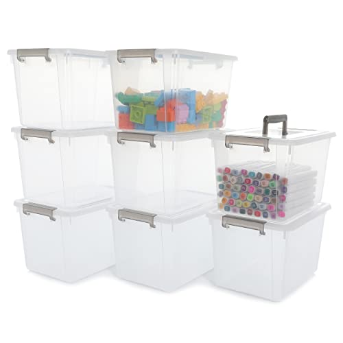 Citylife 8 Packs 5.3 QT Plastic Storage Bins with Latching Lids Clear Storage Box with Handle Stackable Storage Containers for Organizing Toys, Crafts, Legos, Tools